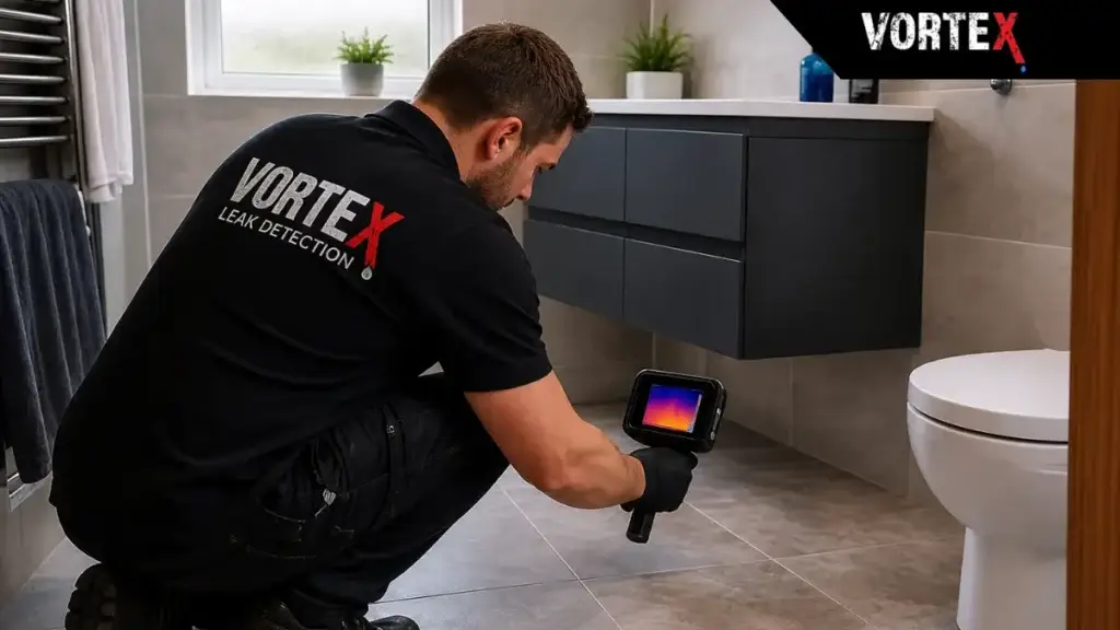 non invasive leak detection thermal imaging bathroom Vortex Leak Detection