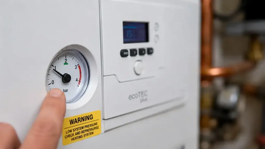 Low boiler pressure indicating possible heating system leak