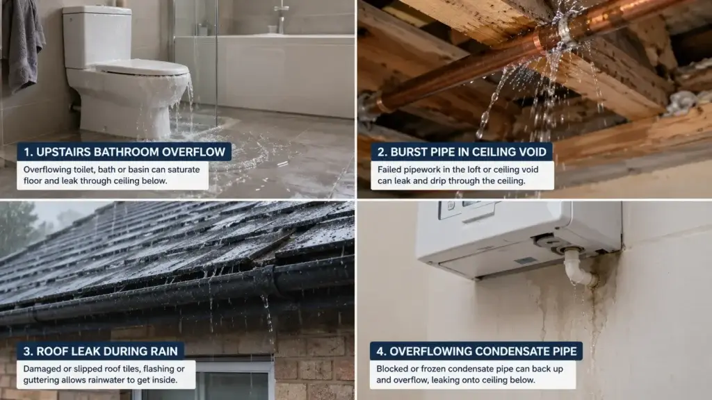 Common causes of water leaking through ceilings