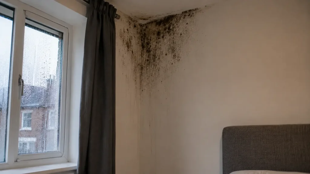 Condensation mould on bedroom wall corner | Vortex Leak Detection