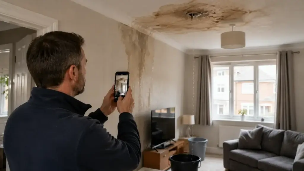 Photographing ceiling leak damage for insurance claim