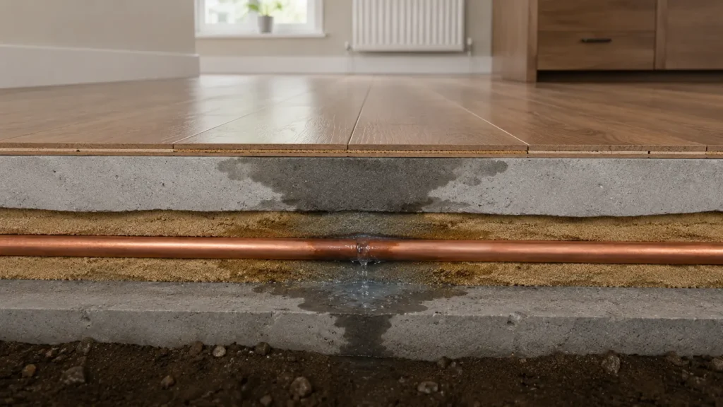 Hidden underfloor leak screed layer UK Vortex Leak Detection