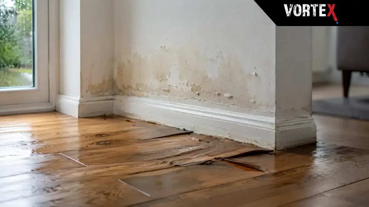 Hidden water leak causing structural floor damage in home Vortex Leak Detection