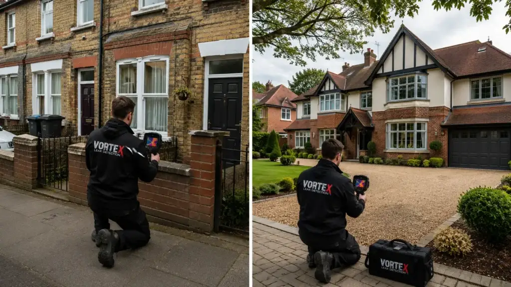 Leak detection cost property size comparison UK Vortex Leak Detection