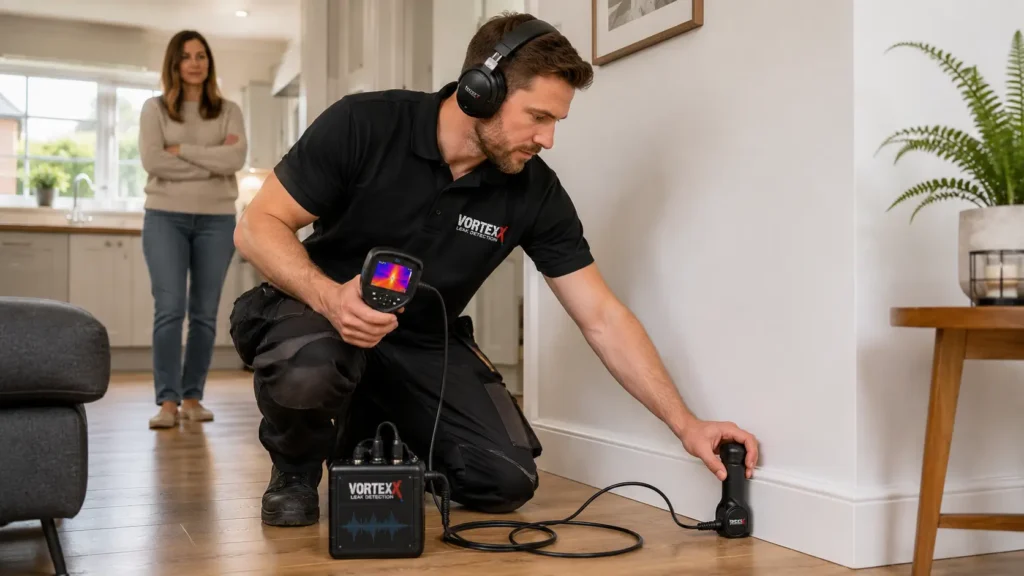 Plumbing survey home visit inspection UK Vortex Leak Detection