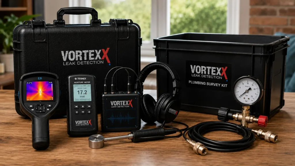 Plumbing survey tools moisture thermal pressure UK Vortex Leak Detection