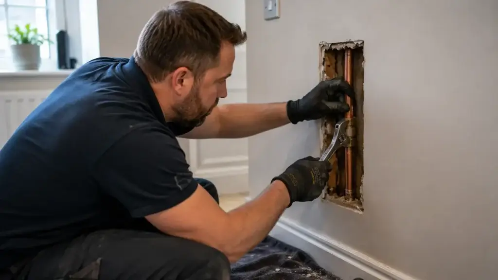 Targeted wall opening for hidden pipe repair