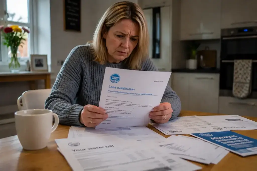 Homeowner reading Thames Water leak warning letter