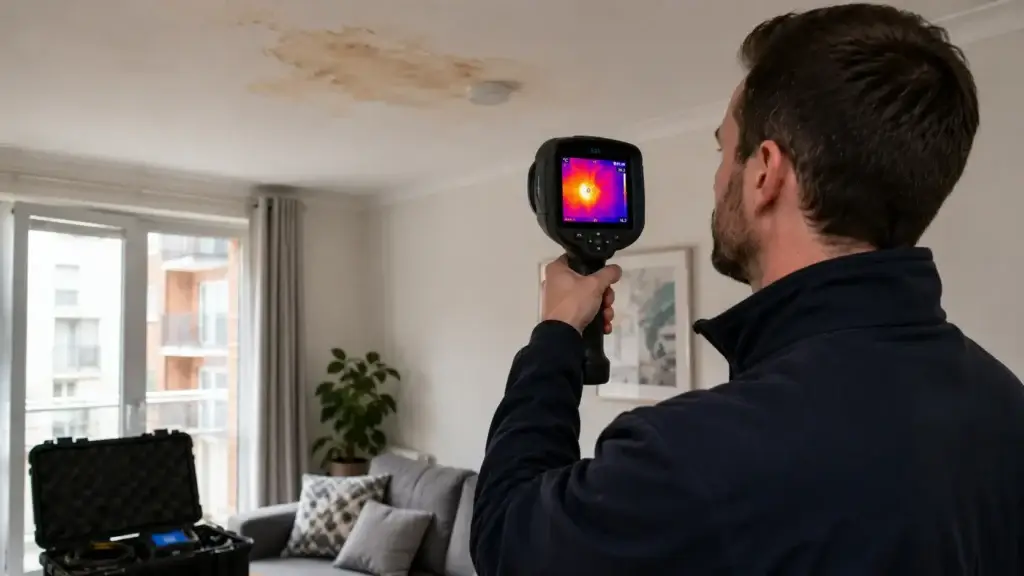 Thermal imaging locating hidden ceiling water leak