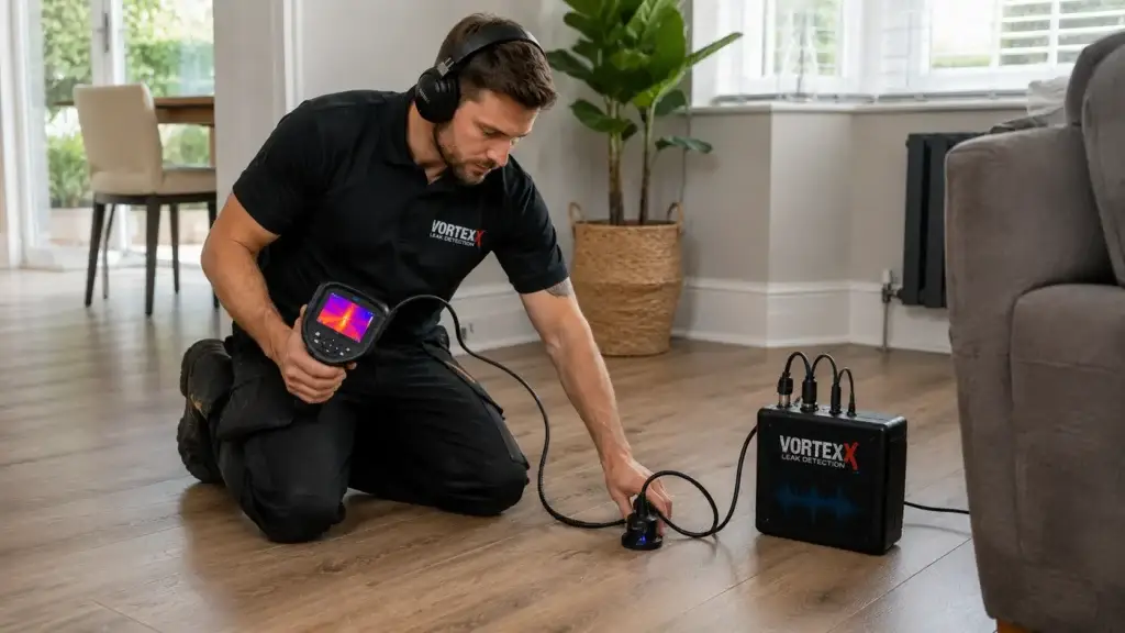 Underfloor leak detection equipment thermal acoustic UK Vortex Leak Detection