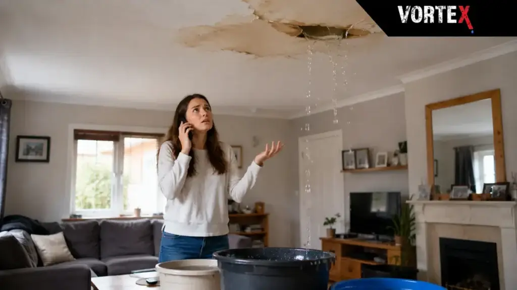 Water leaking through ceiling inside UK home
