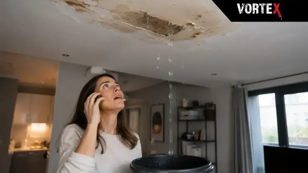 Water leak damage from upstairs flat ceiling | Vortex Leak Detection