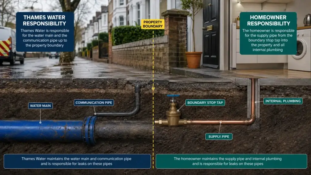 Diagram showing Thames Water and homeowner pipe responsibility